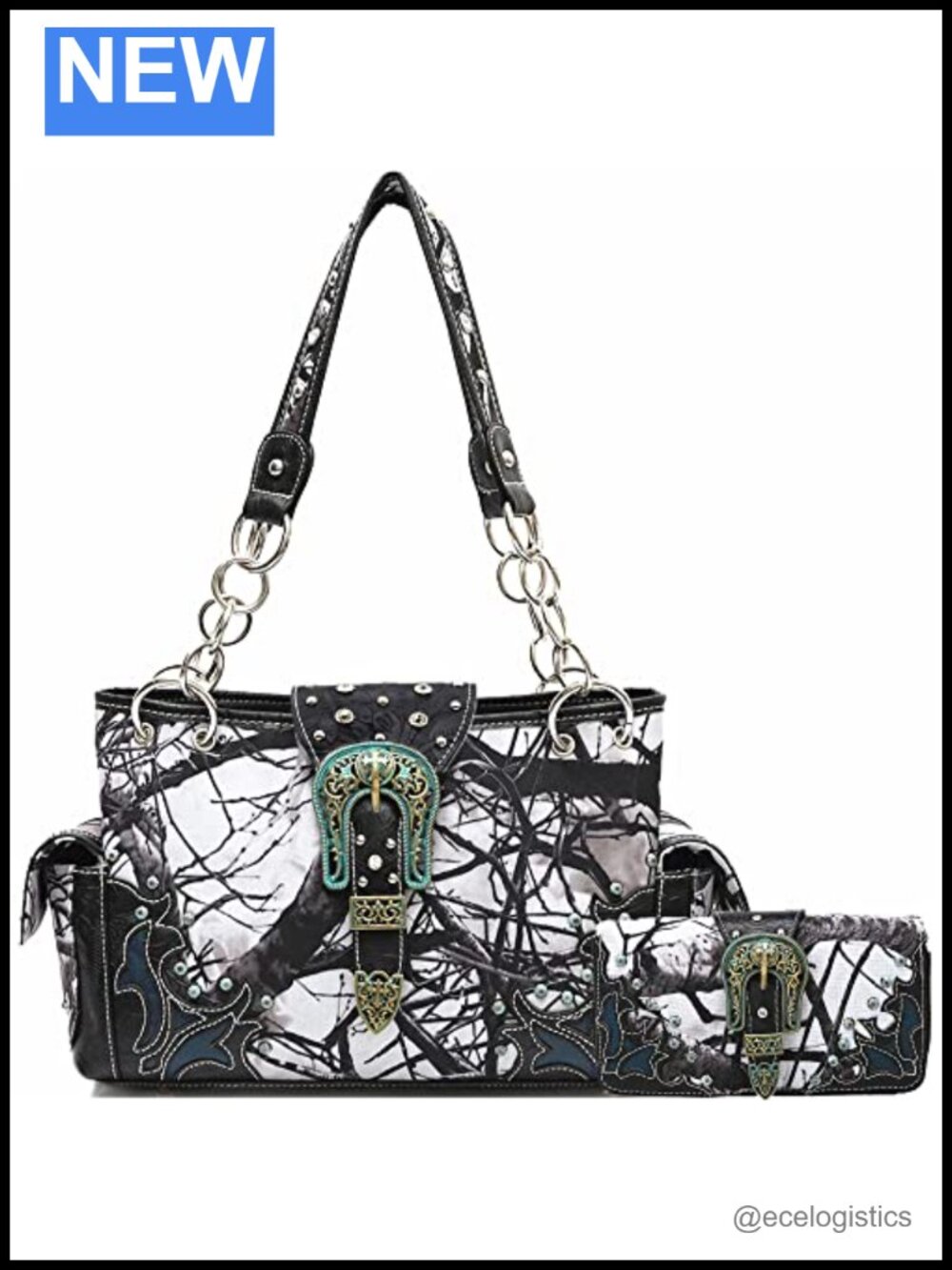 Faux Leather Camouflage Shoulder Purse Set w/ Wallet and Pouch
